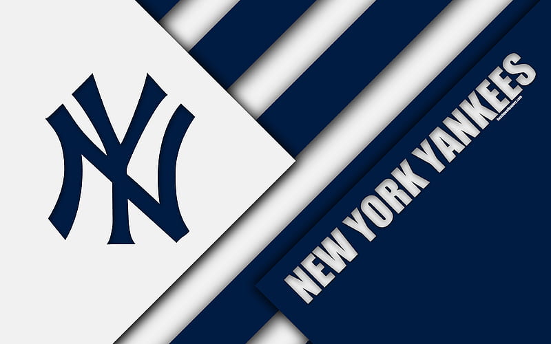 New York Yankees, MLB blue white abstraction, American League, East division, logo, material design, baseball, New York, USA, Major League Baseball, HD wallpaper