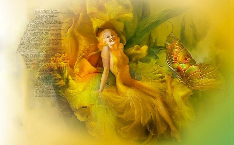 Orchid Girl, pretty, art, lovely, yellow, bonito, woman, fantasy ...