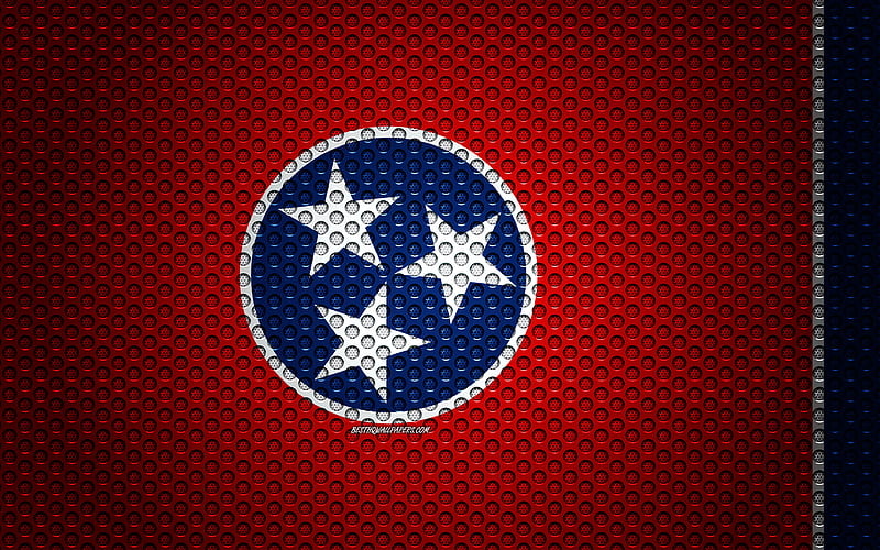 Flag of Tennessee American state, creative art, metal mesh texture, Tennessee flag, national symbol, Tennessee, USA, flags of American states, HD wallpaper