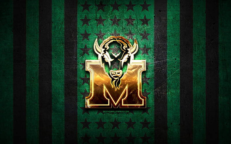 Marshall Thundering Herd flag, NCAA, green black metal background, american football team, Marshall Thundering Herd logo, USA, american football, golden logo, Marshall Thundering Herd, HD wallpaper