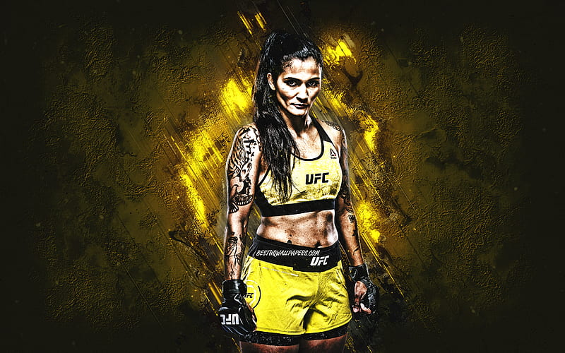 Vanessa Melo, UFC, MMA, portrait, brazilian fighter, yellow stone background, HD wallpaper