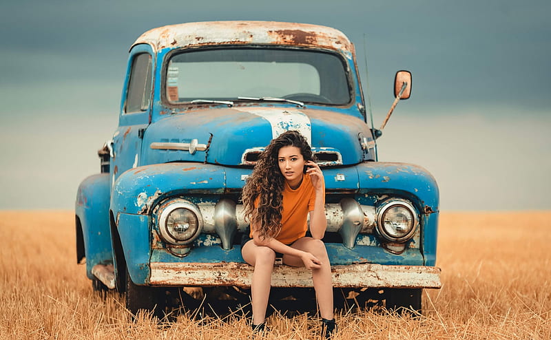 Countryside Ultra, Girls, Girl, bonito, Rusty, Truck, Countryside, Pickup, HD wallpaper