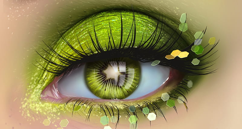 Kiwi eye, green, eye, kiwi, fantasy, luminos, nelly jimenez, HD wallpaper