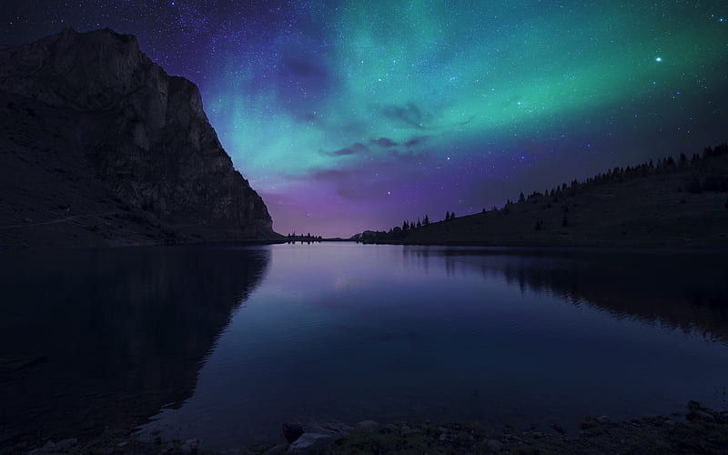 Night sky lake-Retina, HD wallpaper