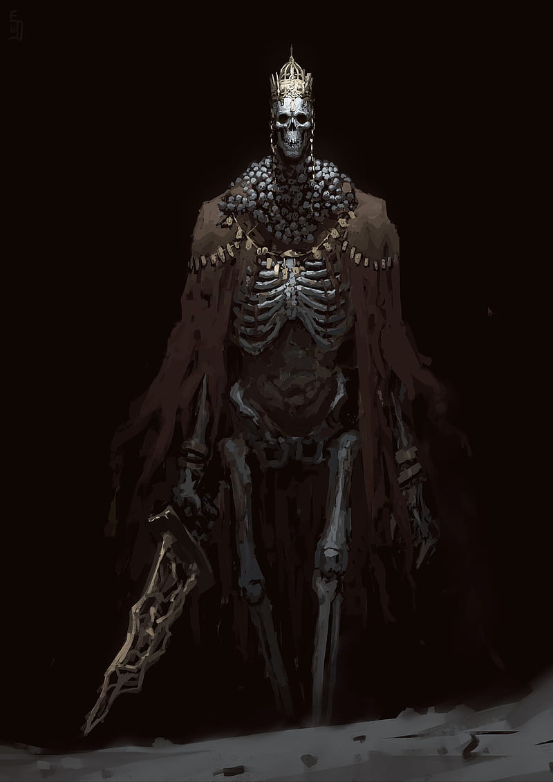 skeleton, Edward Delandre, drawing, king, sword, Dark Souls III, HD phone wallpaper