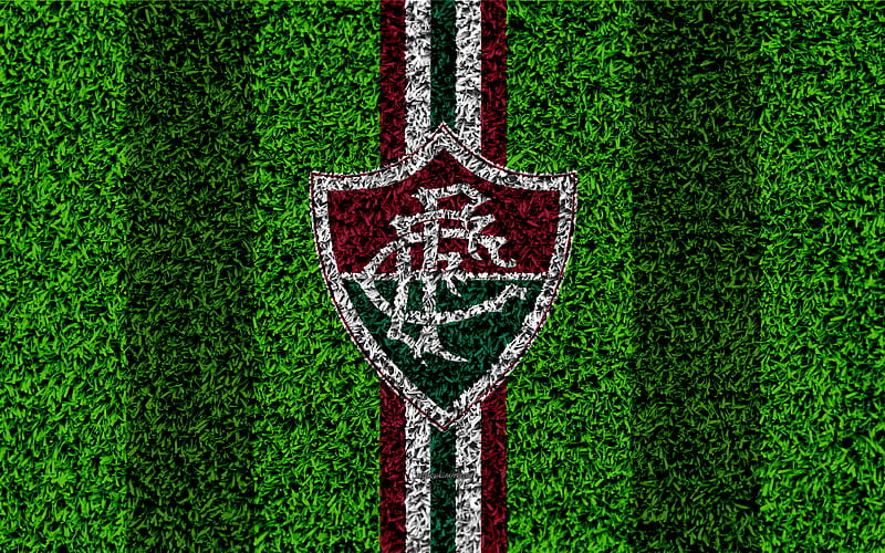 Fluminense FC football lawn, logo, Brazilian football club, emblem, purple green lines, Serie A, Rio de Janeiro, Brazil, Campeonato Brasileiro, Brazilian Championship A Series, HD wallpaper