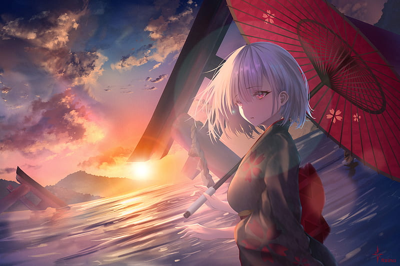 Anime, Original, Girl, Parasol, HD wallpaper