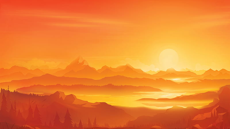 Orange Landscape Morning Minimal, HD wallpaper
