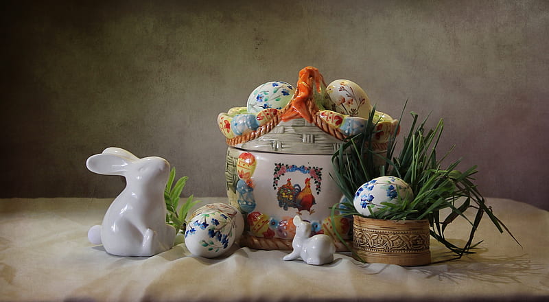 Holiday, Easter, Egg, Figurine, Rabbit, Still Life, HD wallpaper