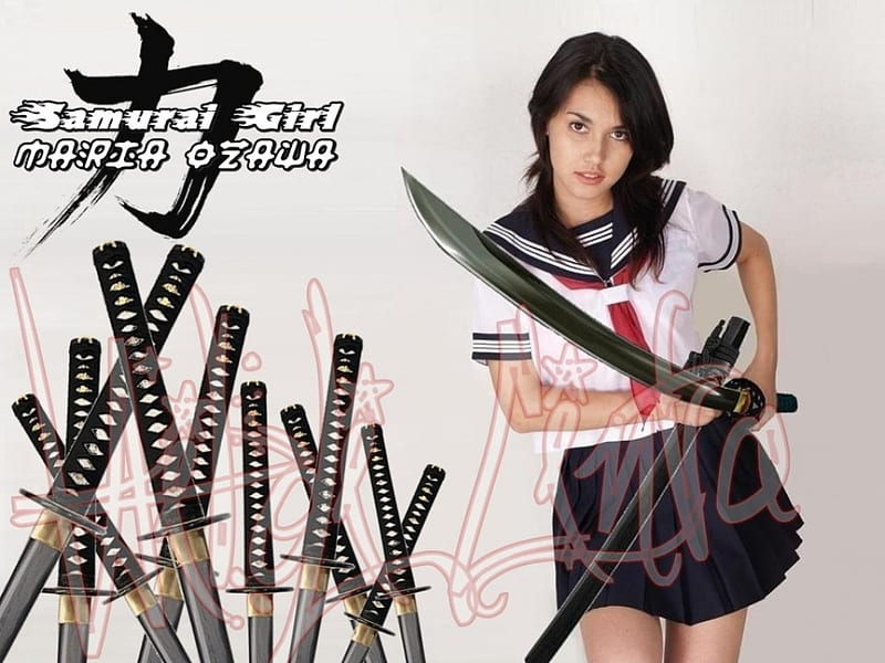 Sexy Samurai Girl, miyabi, samurai girl, katana sword, maria ozawa, sexy samurai, HD wallpaper