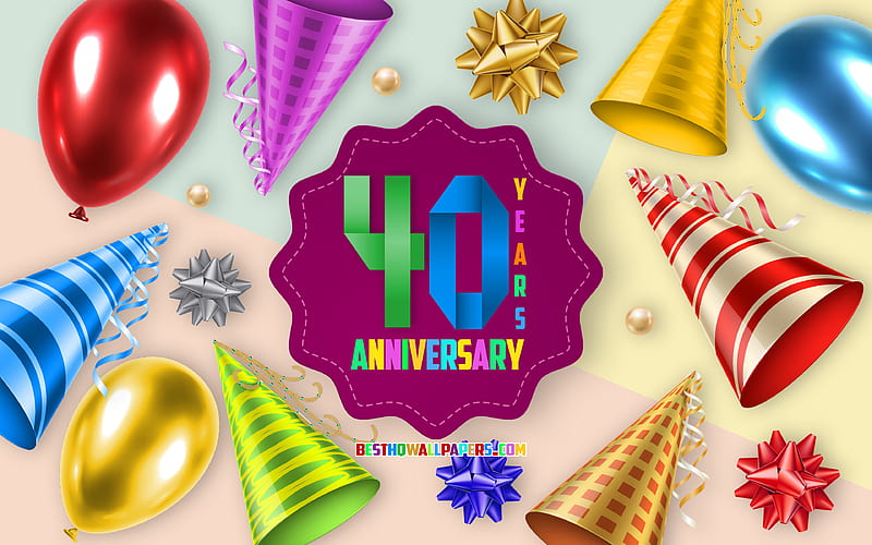 40th Anniversary, Greeting Card, Anniversary Balloon Background, creative art, 40 Years Anniversary, silk bows, 40th Anniversary sign, Anniversary Background, HD wallpaper