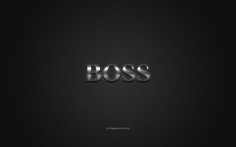 Hugo Boss logo, metal emblem, apparel brand, black carbon texture, global apparel brands, Hugo Boss, fashion concept, Hugo Boss emblem, HD wallpaper