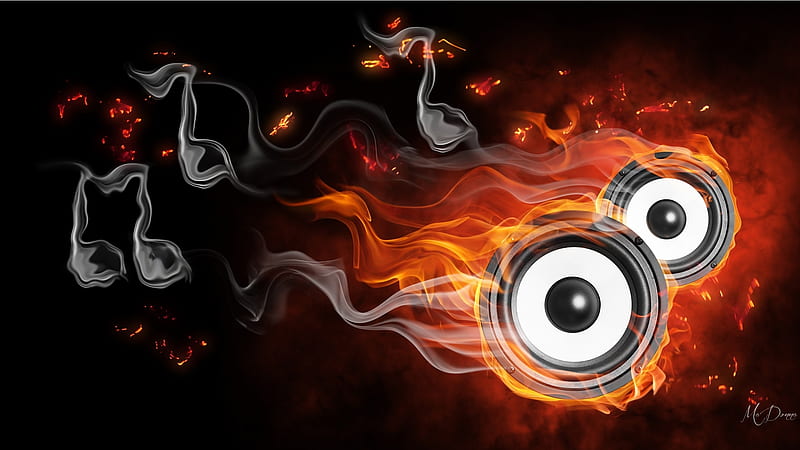 Hot Speakers, fire, flames, sound, music, hot, speakers, HD wallpaper