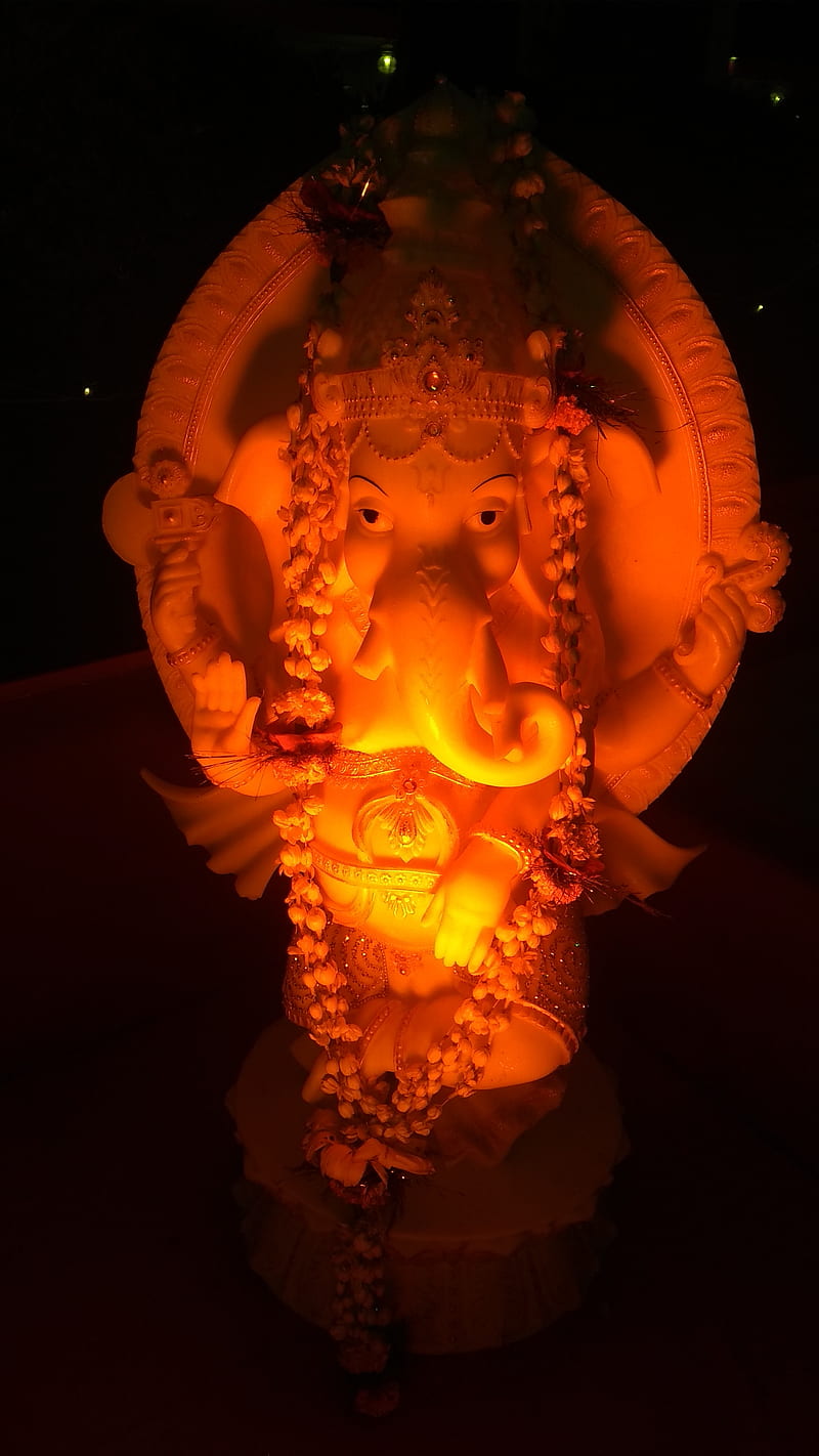 Lord Ganesha, dark, hindu, saffron, HD phone wallpaper
