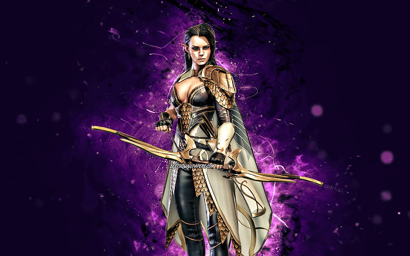 Elhain violet neon lights, Raid Champions, 2020 games, Raid Shadow Legends, warrior, Elhain Raid, HD wallpaper