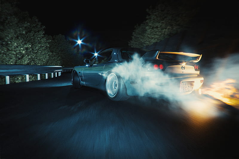 Mazda Rx7 Drifting Night , mazda-rx7, mazda, carros, drifting, drifting-cars, behance, HD wallpaper