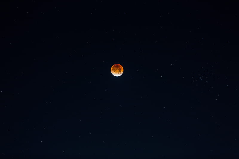 moon, full moon, red moon, stars, starry sky, night, sky, HD wallpaper