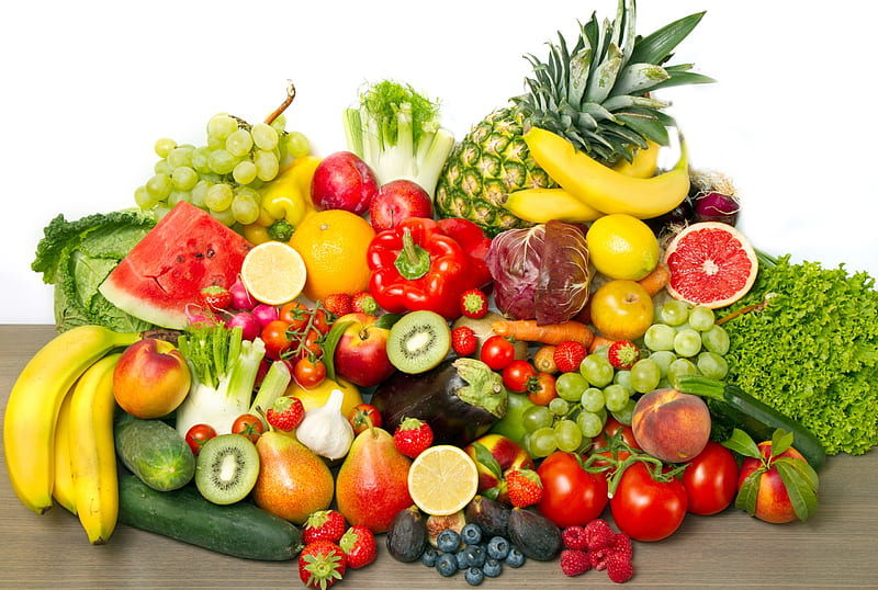 Still Life, tomatoes, fruit, grapes, berry, bananas, fruits, vegetables, HD wallpaper