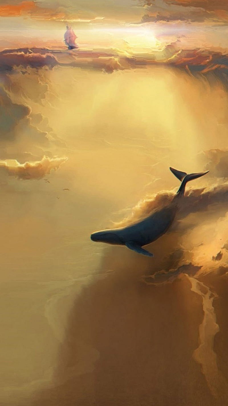 Whale art , yellow, ocean, HD phone wallpaper