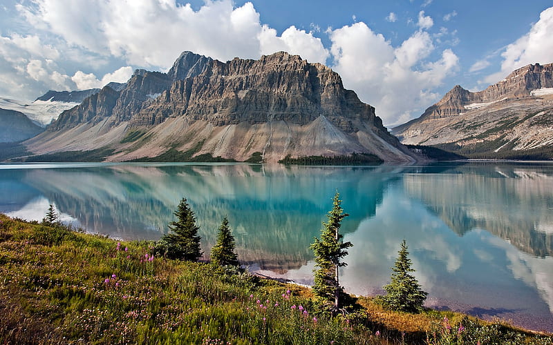 Bow Lake, Alberta glacial lake, mountain lake, mountain landscape, Banff National Park, Canada, HD wallpaper