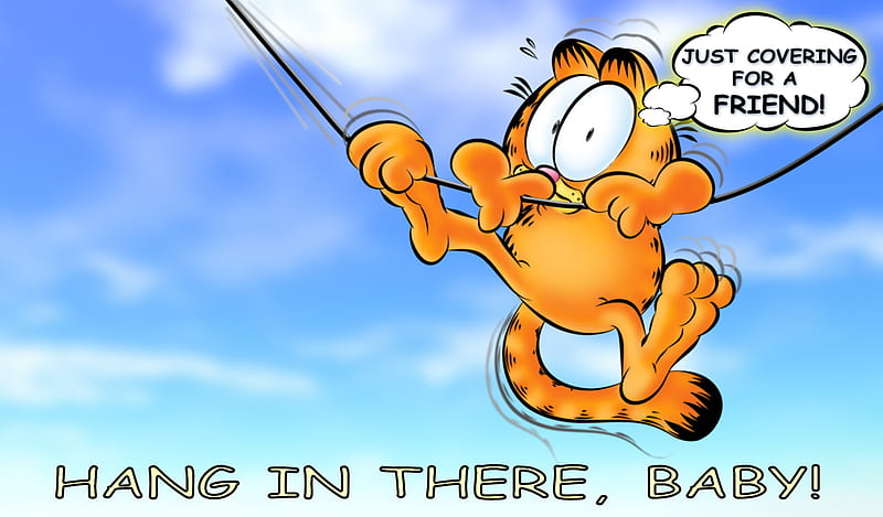 Hang in there Baby!, comic, funny, garfield, cartoon, cat, HD wallpaper