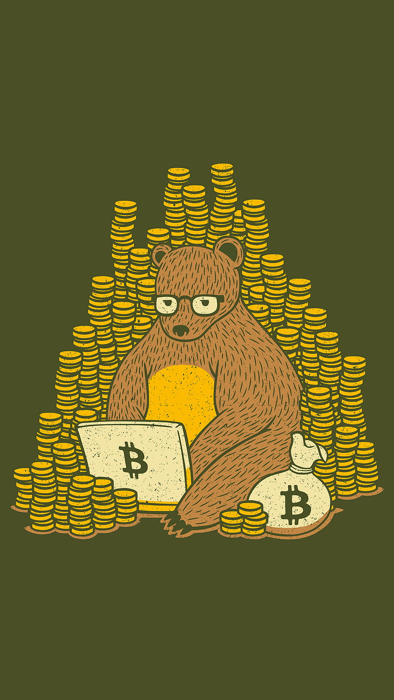 Bitcoin Miner Bear, Tobe, animals, money, nerd, rich, work, HD phone wallpaper