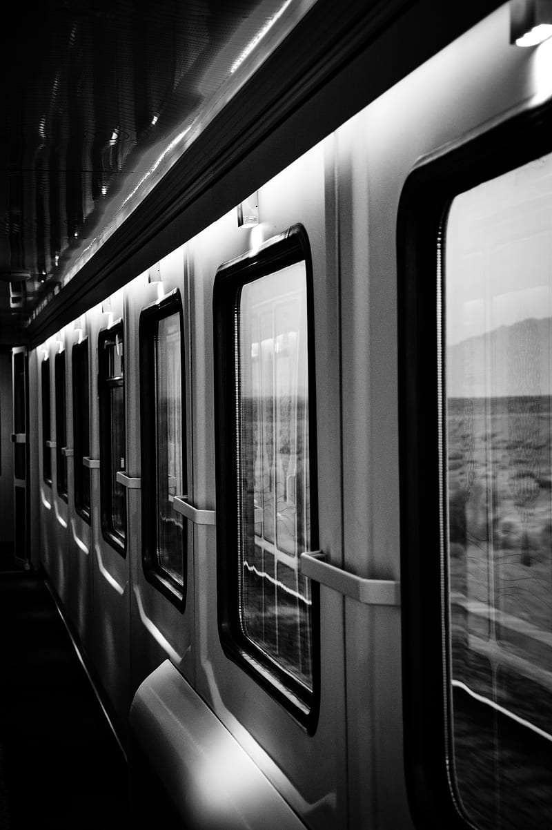 train, windows, bw, gray, HD phone wallpaper