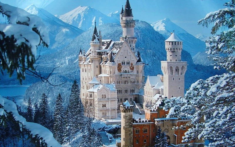 Snow Castle, fantasy, white, snow, castle, HD wallpaper