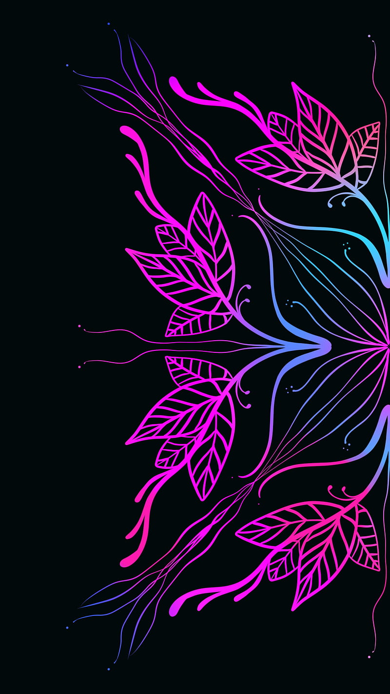 Night flower mandala, Love, bonito, black, blue, leaf, neon, ornament, pattern, pink, texture, HD phone wallpaper