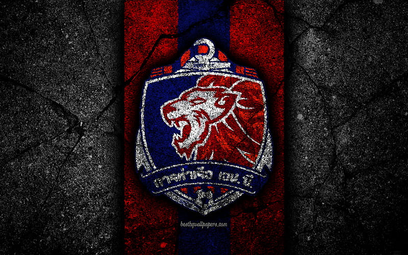 FC Port, logo, Thai League 1, black stone, football club, Thailand, Port MTI, soccer, asphalt texture, Port FC, HD wallpaper