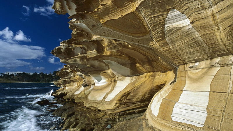 painted cliffs maria island np australia, shore, cliffs, formation, sea, HD wallpaper