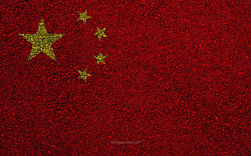 Flag of China, asphalt texture, flag on asphalt, China flag, Asia, China, flags of Asia countries, HD wallpaper