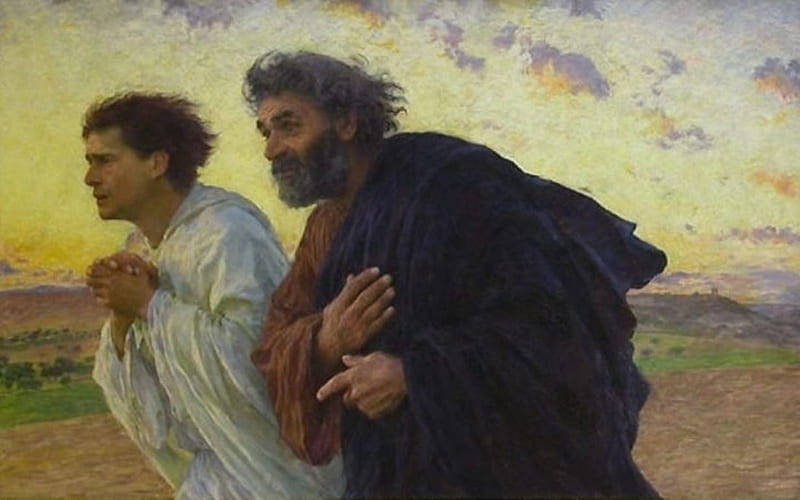 John and Peter at Easter Morning, Easter, Morning, Peter, apostles, John, running, HD wallpaper