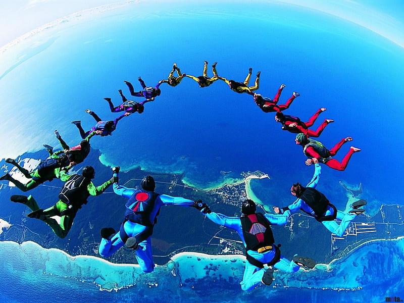 Group skydive, skydiver, group, jump, skydive, HD wallpaper