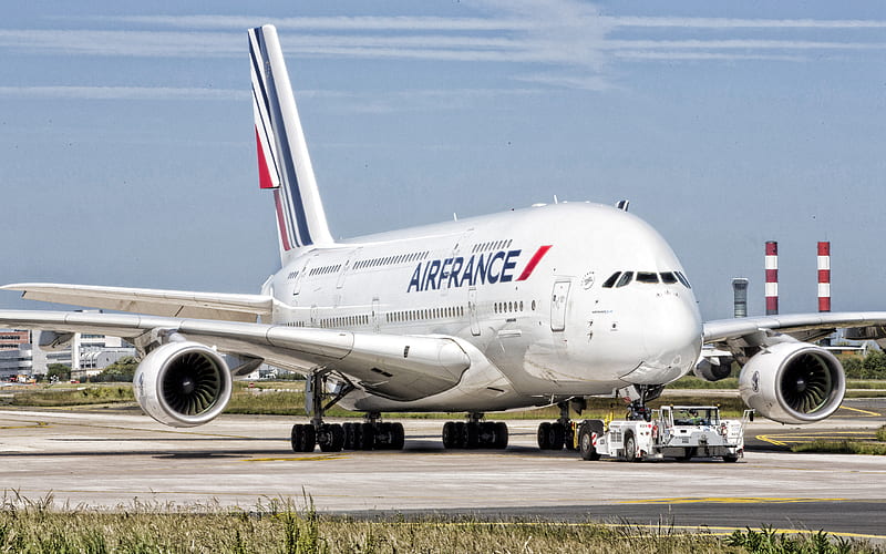 Airbus A380, Air France, passenger plane, passenger airliner, airport, runway, big planes, HD wallpaper