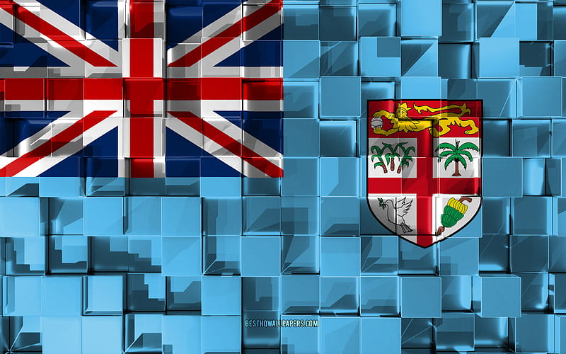 Flag of Fiji, 3d flag, 3d cubes texture, Flags of Oceania countries, 3d art, Fiji, Oceania, 3d texture, Fiji flag, HD wallpaper