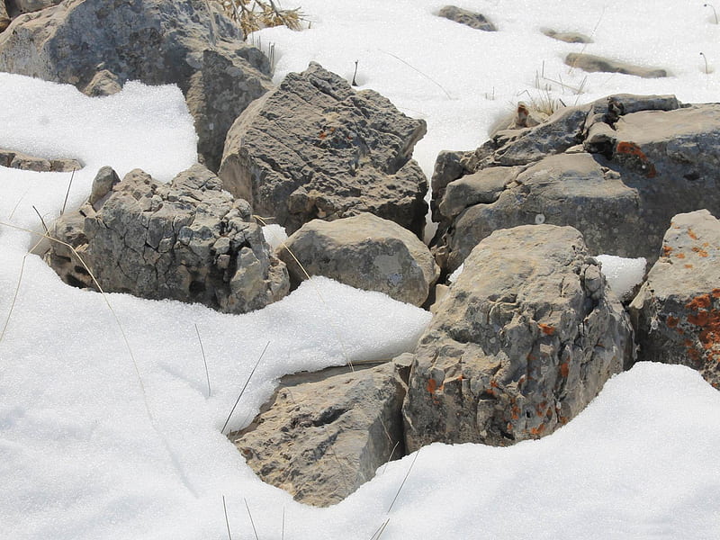 rocks on the snow-Winter natural landscape, HD wallpaper