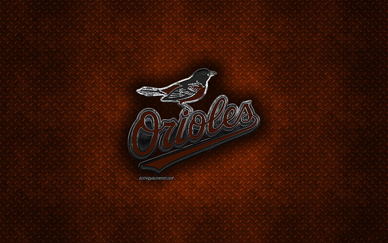 Baltimore Orioles, American baseball club, orange metal texture, metal logo, emblem, MLB, Baltimore, Maryland, USA, Major League Baseball, creative art, baseball, HD wallpaper