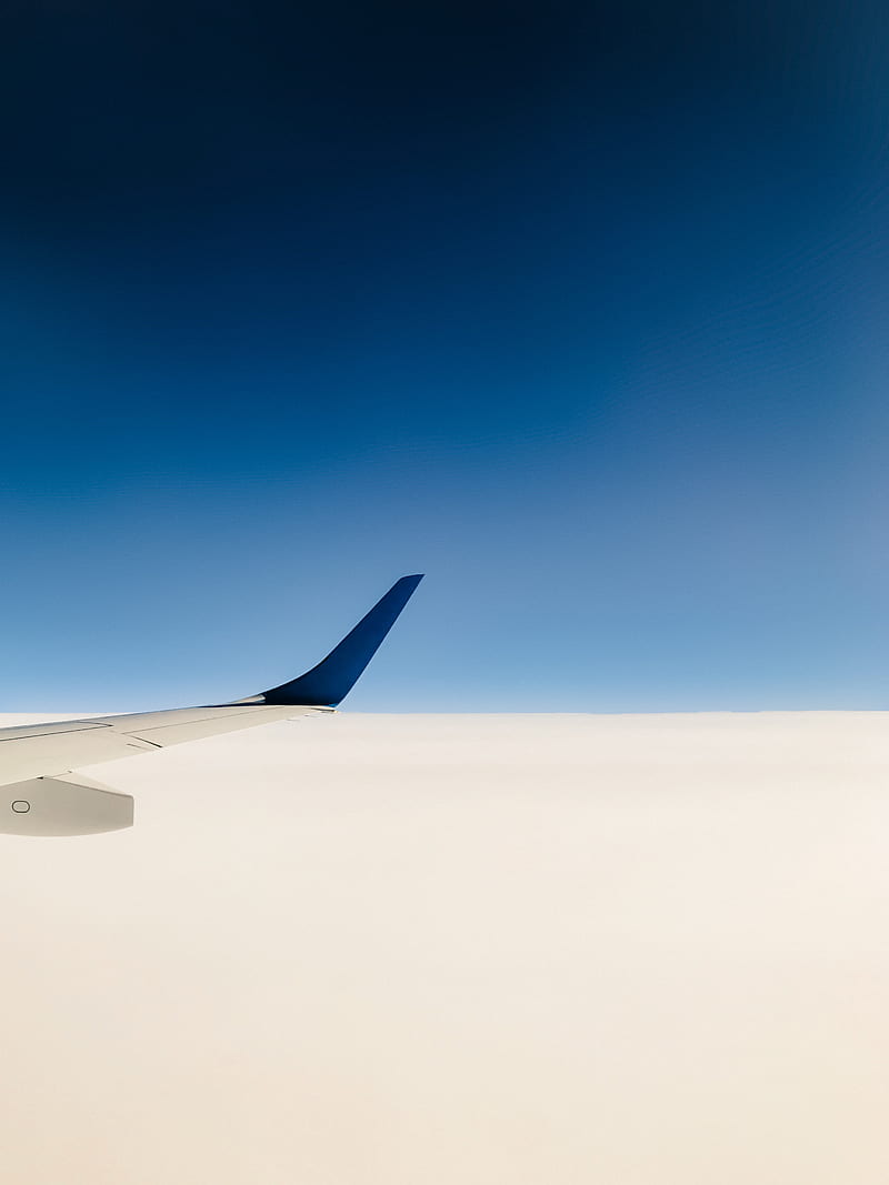 plane, wing, sky, minimalism, blue, white, HD phone wallpaper