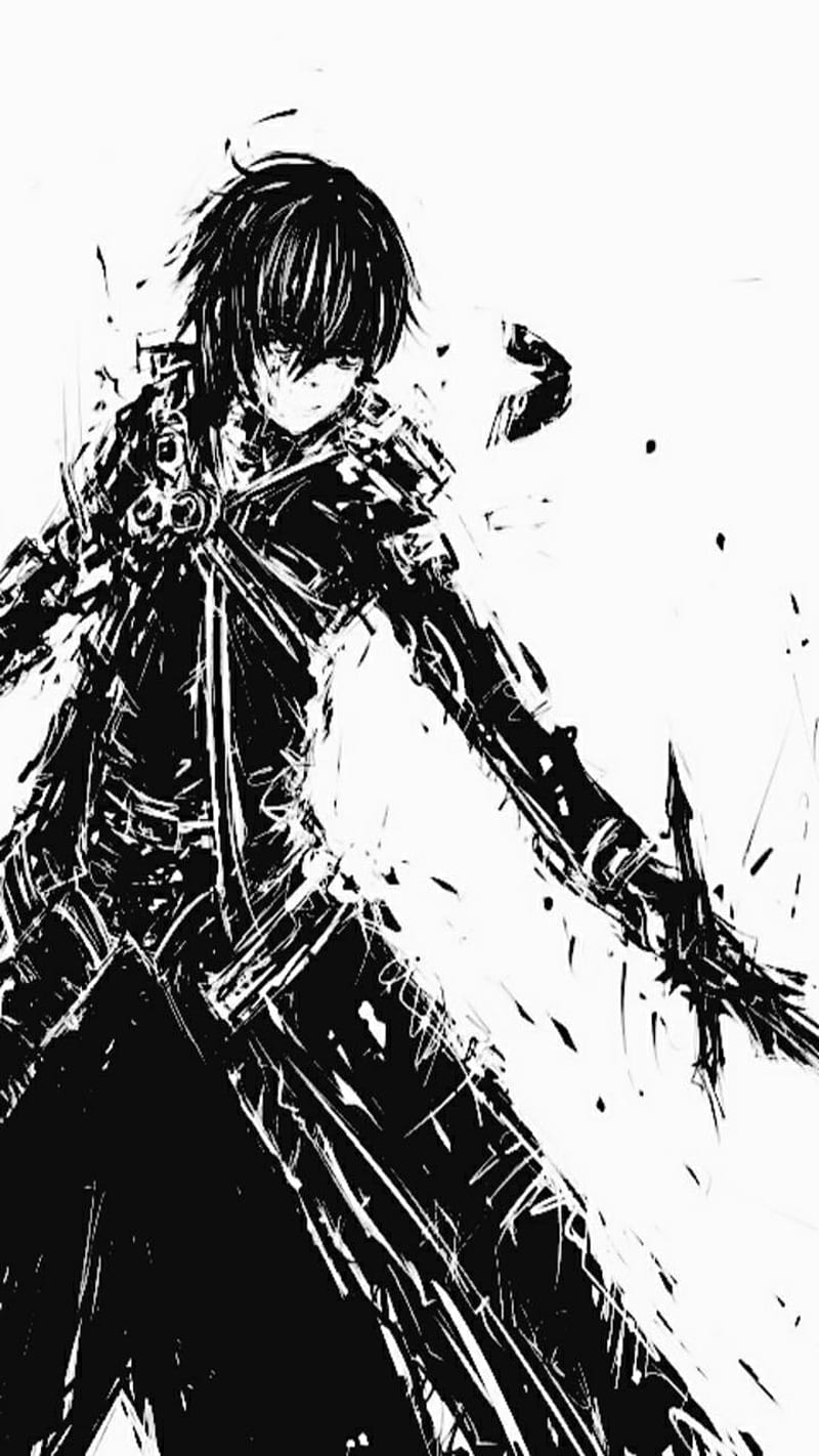 Kirito black white, sword art online, sword, art, online, kirito, black, white, HD phone wallpaper