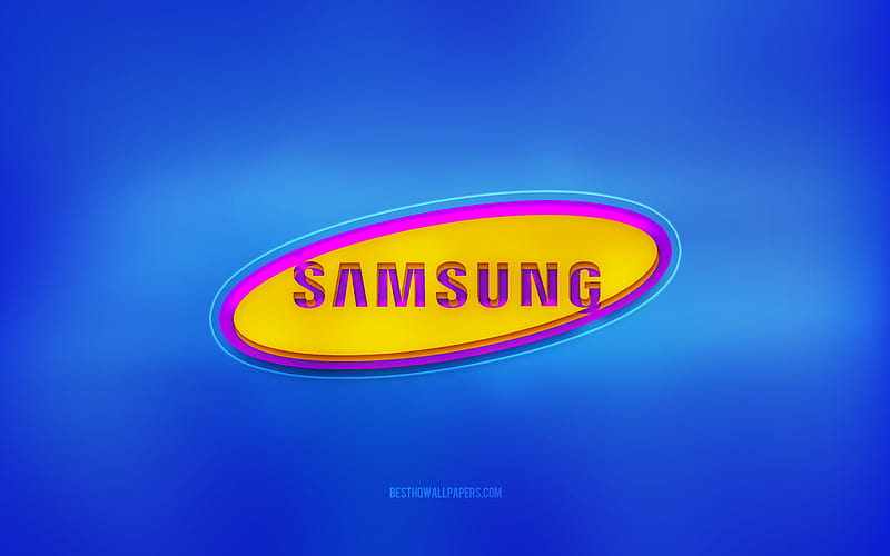 Samsung 3d logo, blue background, Samsung, multicolored logo, Samsung logo, 3d emblem, HD wallpaper