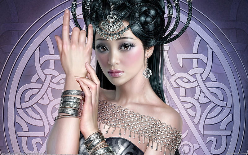 ORIENTAL PRINCESS, symbol, cg, oriental bangles, princess, black hair, HD wallpaper