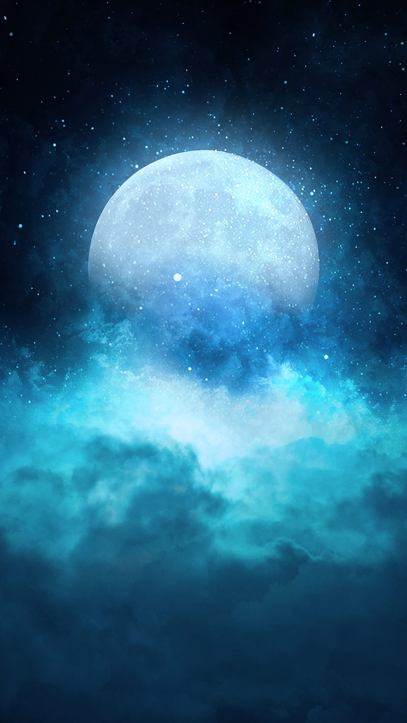 Moon, 2017, black, blue, night, star, HD phone wallpaper