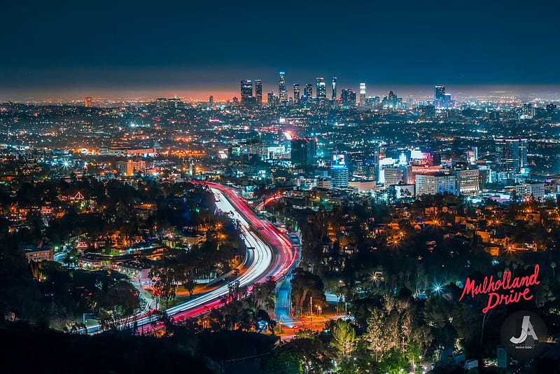Cities, Night, City, Skyscraper, Cityscape, Los Angeles, Highway, Santa Monica, , Time Lapse, HD wallpaper