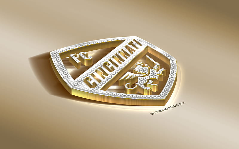 FC Cincinnati, American Soccer club, Golden Silver logo, Cincinnati, Ohio, USA, MLS, 3d golden emblem, creative 3d art, football, Major League Soccer, HD wallpaper