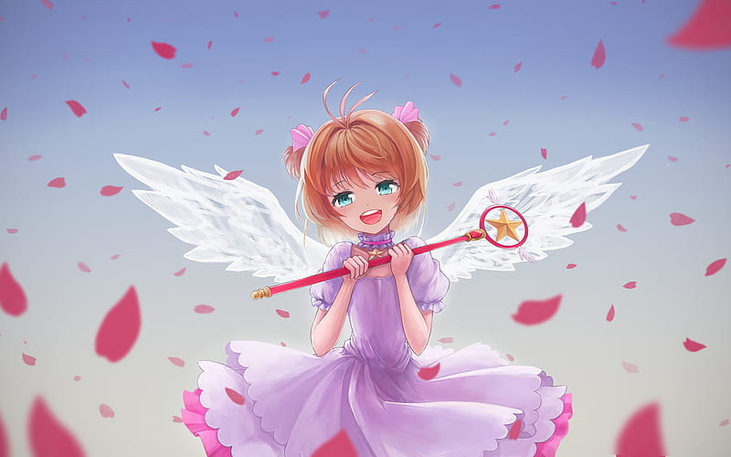 Sakura Kinomoto, flying petals, Sakura, manga, Cardcaptor Sakura, HD wallpaper