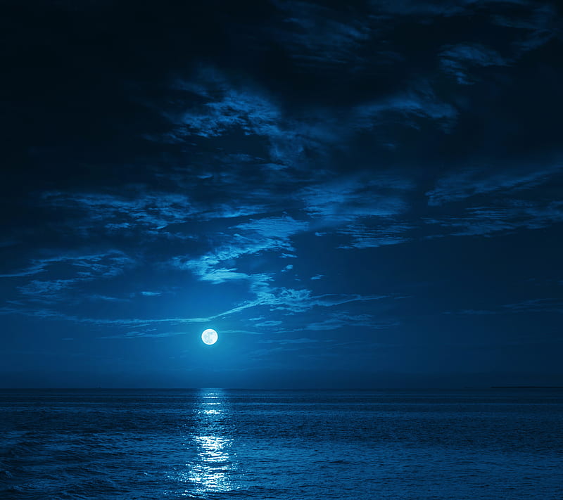 Blue sea, blue, blue, moon, sea, moon, sea, HD wallpaper | Peakpx