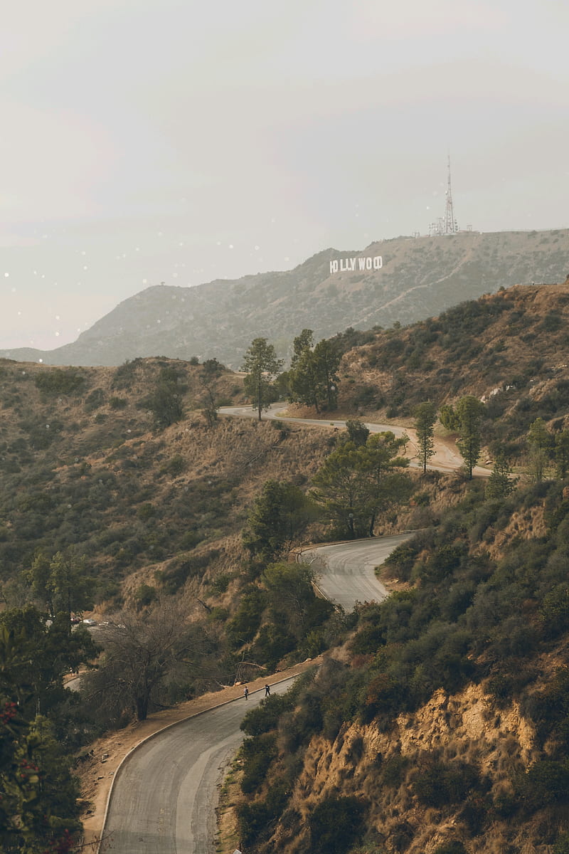 Hollywood sign, road, mountain, galaxy, HD phone wallpaper