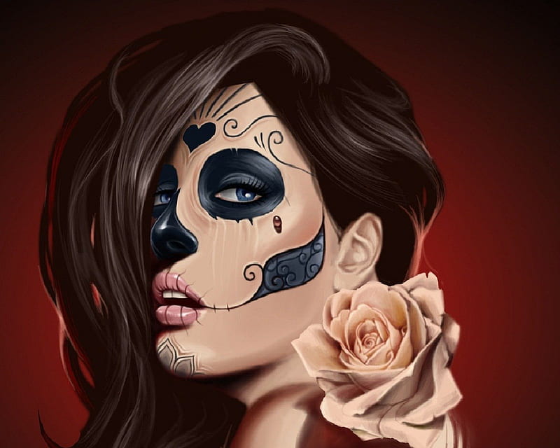 Death Face, Rose, Woman, Day Of The Dead, Make Up, HD wallpaper | Peakpx