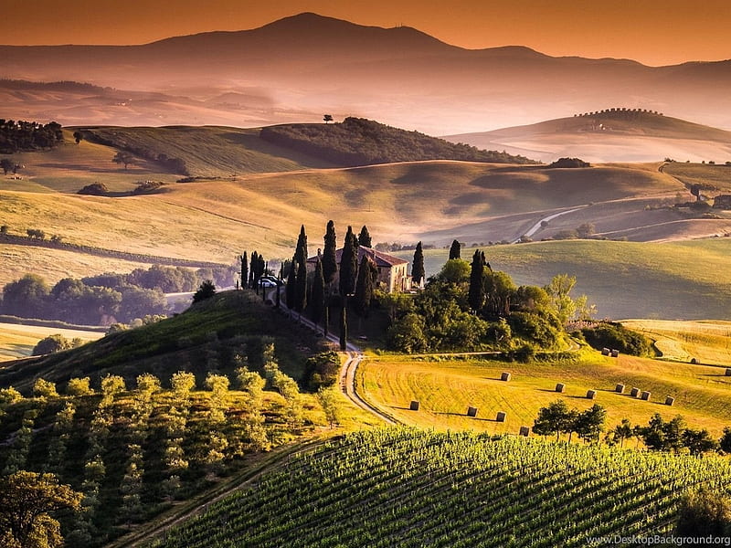 Tuscany sunset, mountain, sunset, nature, italy, HD wallpaper